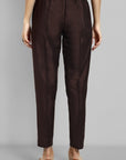 Choclate Brown Straight Cotton Silk Pant with Pockets