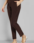 Choclate Brown Straight Cotton Silk Pant with Pockets