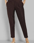 Choclate Brown Straight Cotton Silk Pant with Pockets