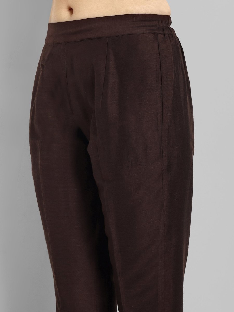 Choclate Brown Straight Cotton Silk Pant with Pockets