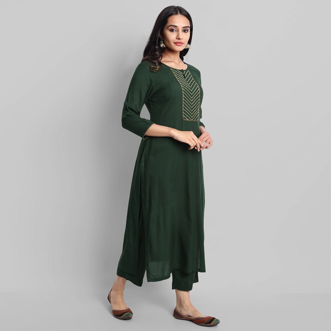 Ladies Deep Green Samara Plain Gota Kurta Pants Set, Indian Wear |Rang ...