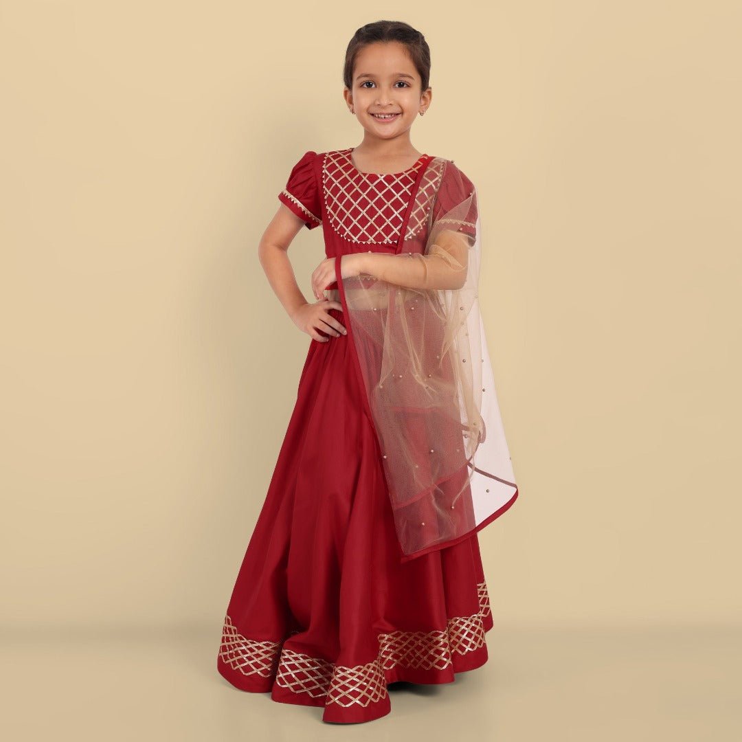 Deep Red Cotton Silk Lehnga Choli with Dupatta