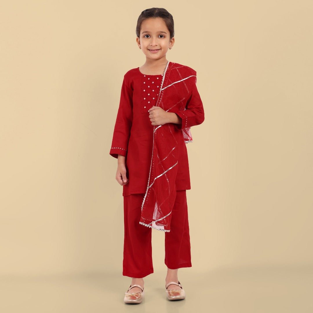 Red Kurta Set For Girls