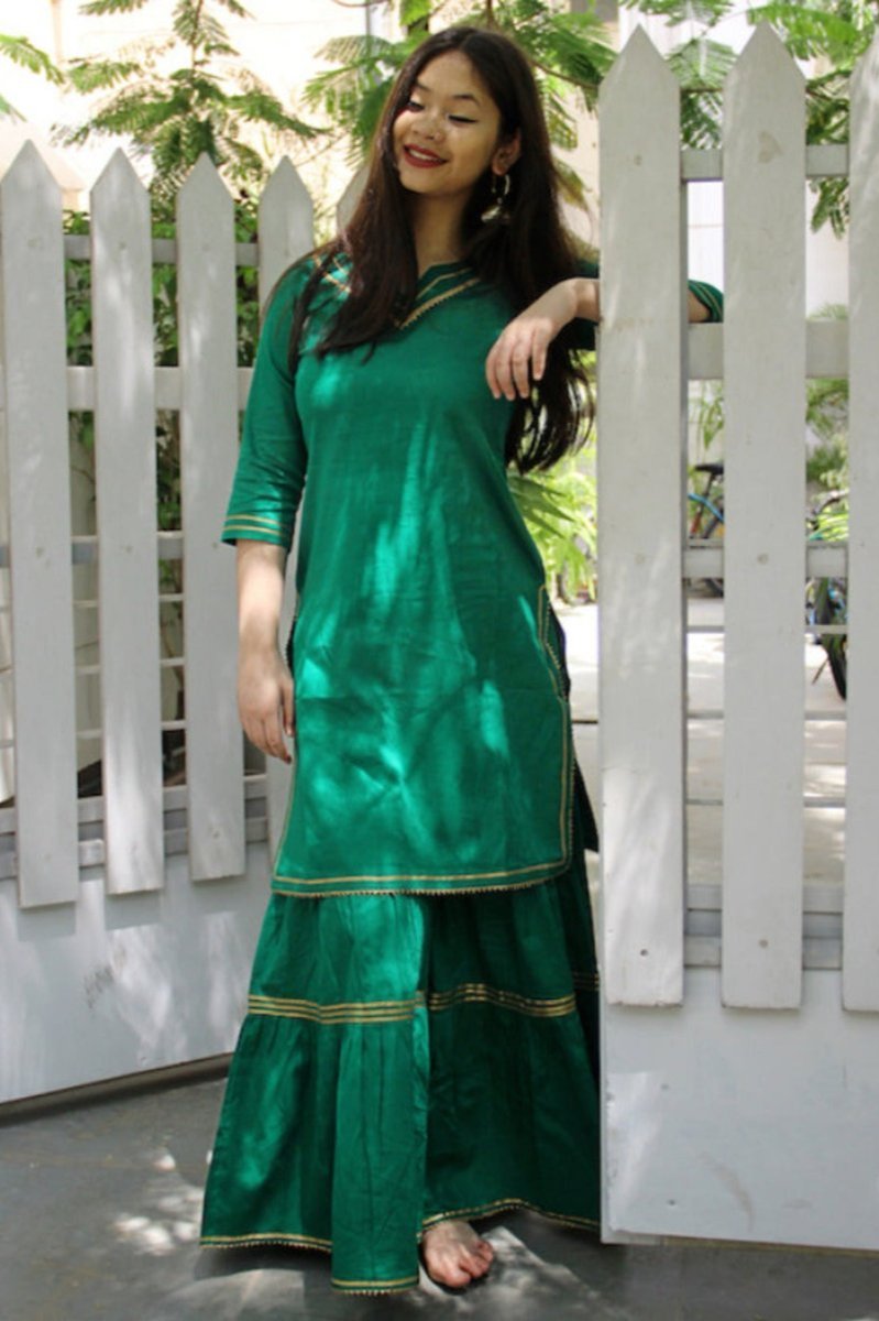 Green Maharani Kurti Gharara Set