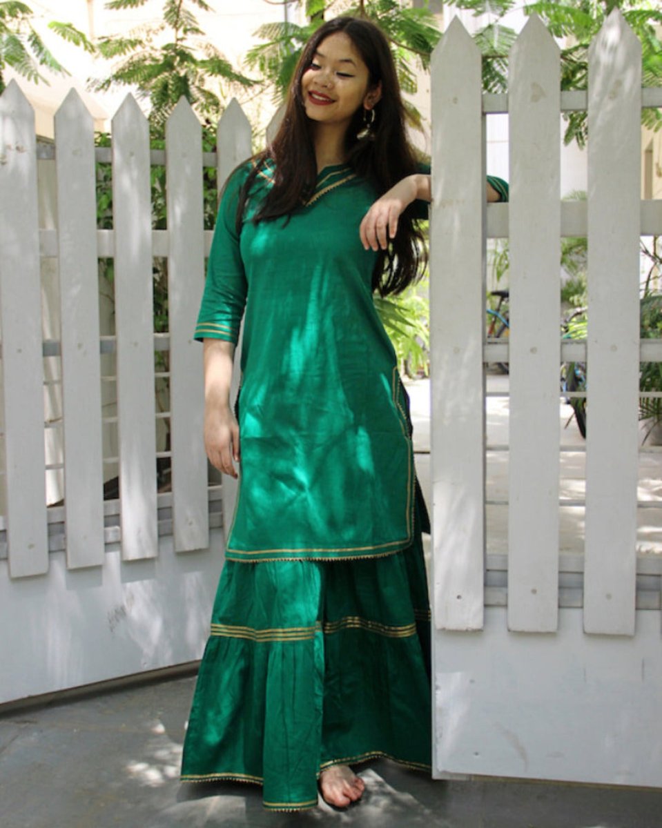 Green Maharani Kurti Gharara Set