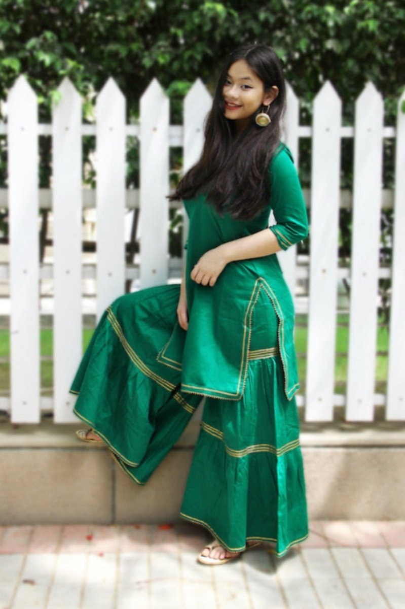 Emerald Green Maharani Kurti Gharara Set