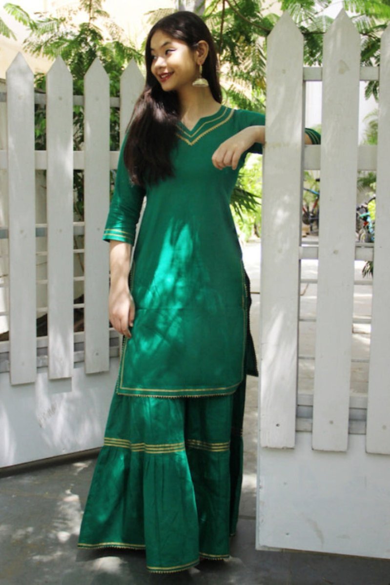 Green Maharani Kurti Gharara