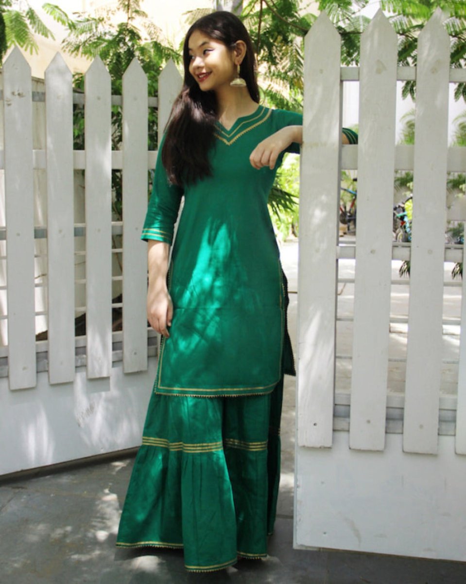 Green Maharani Kurti Gharara