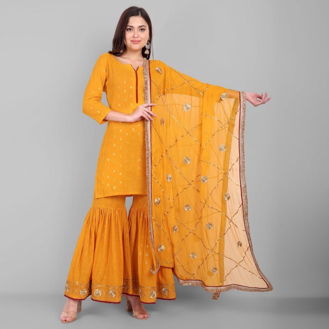 Genda Phool Yellow Gharara Kurta and Dupatta Set