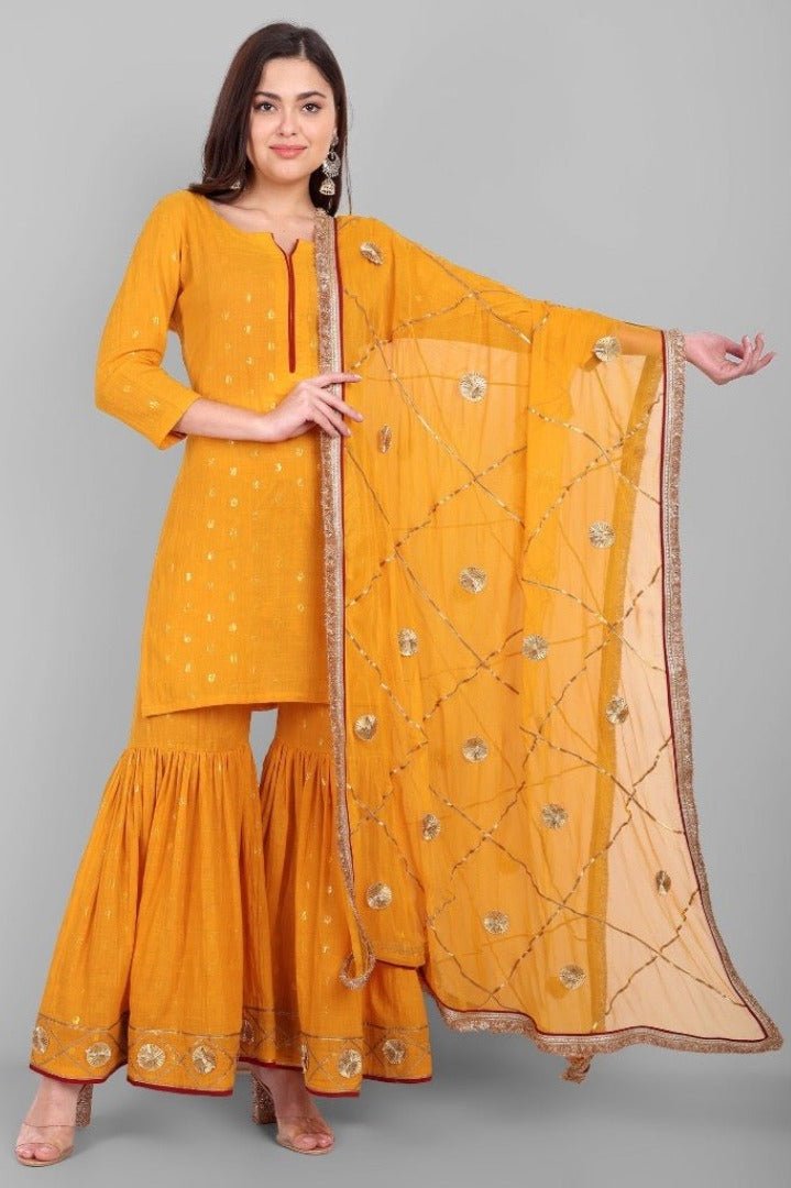 Genda Phool Yellow Gharara Kurta and Dupatta Set