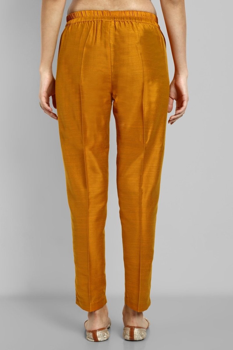 Mustard Cotton Silk Straight Pant