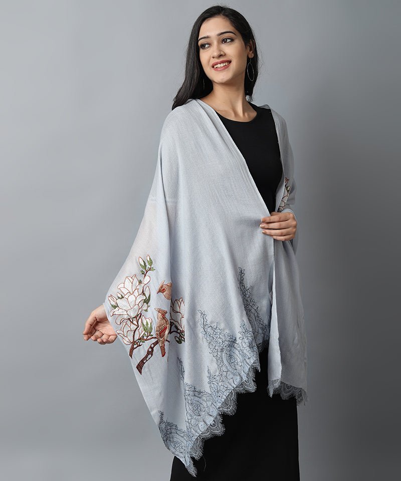 Buy Gray Bird Pashmina Cashmere Stole