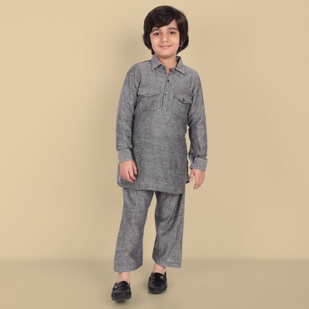 Gray Cotton Linen Pathani