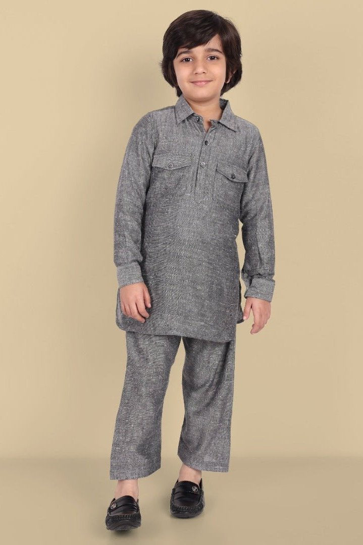 Gray Cotton Linen Pathani