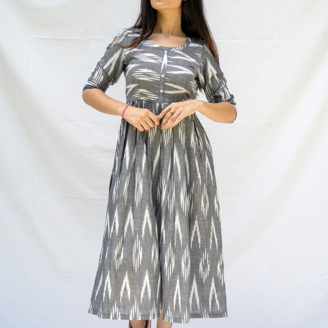 Grey Cotton Ikat Dress