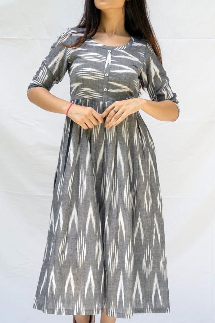 Grey Cotton Ikat Dress