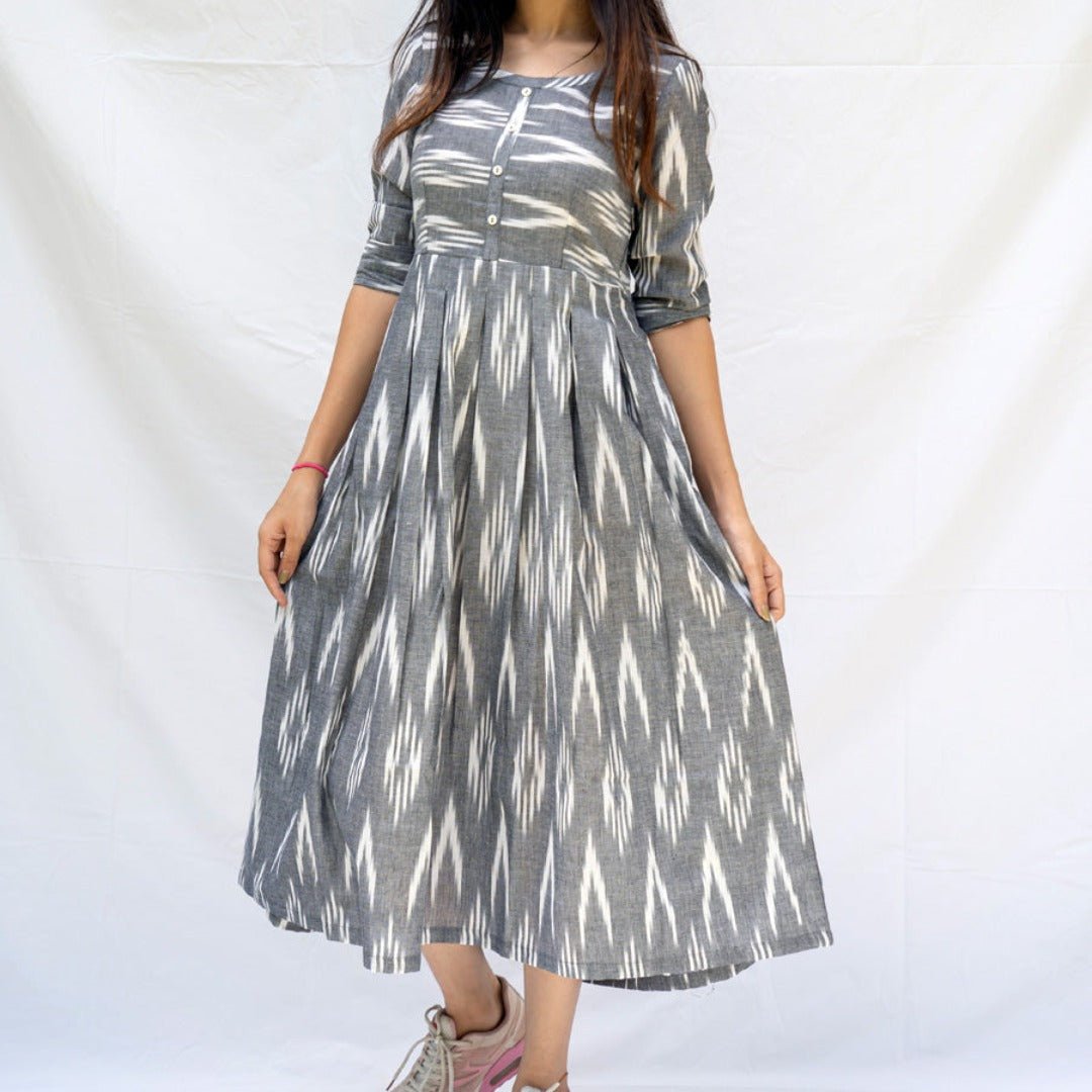 Gray Ikkat Knee-length Dress Online