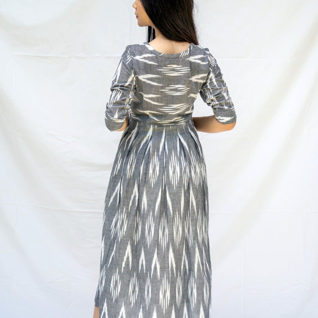 Grey Cotton Ikat Dress Online