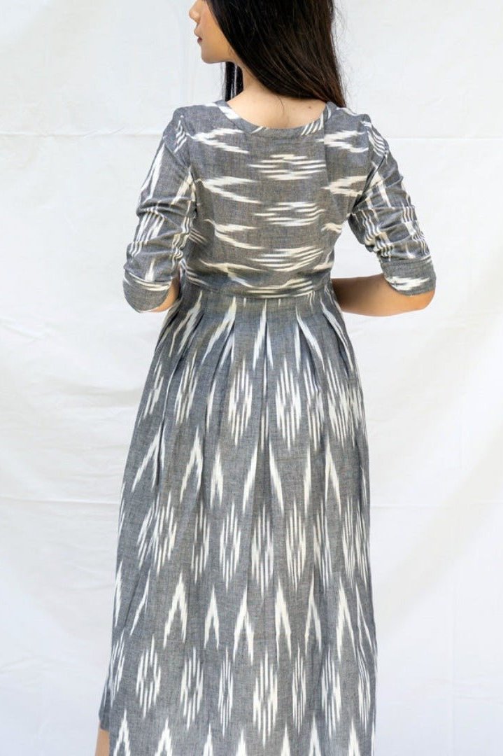 Grey Cotton Ikat Dress Online