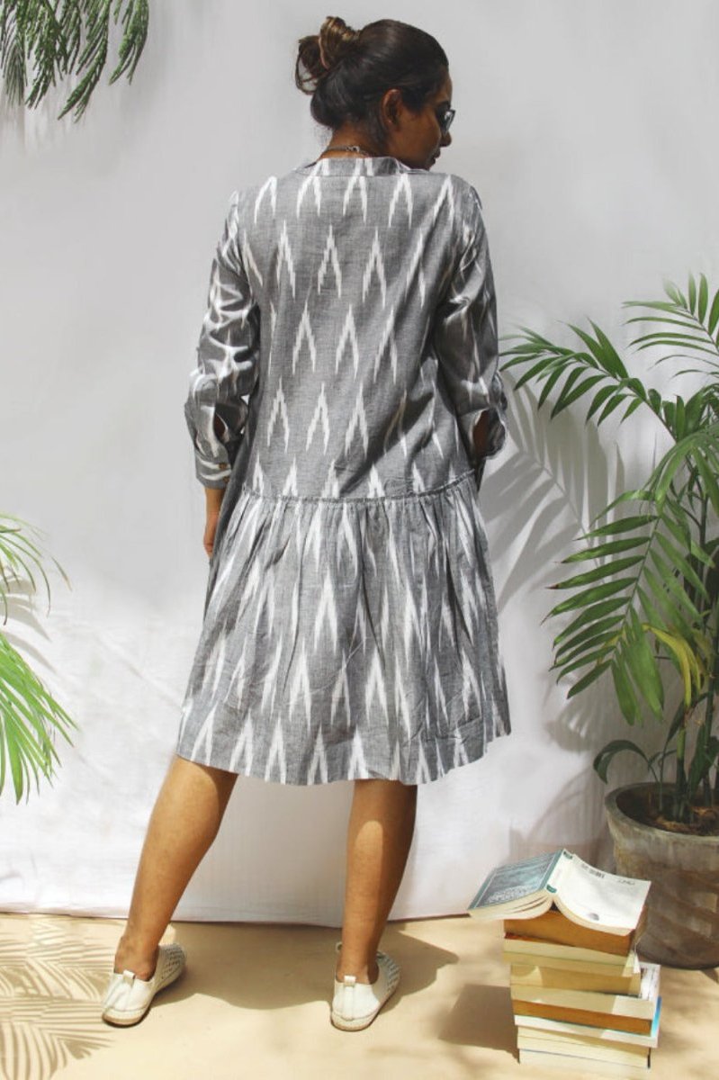 Buy Gray Ikkat Knee Length Tennis Dress