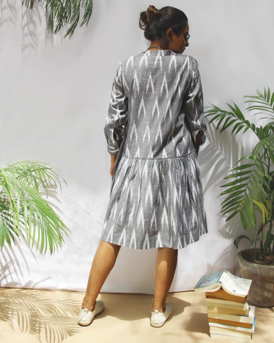 Buy Gray Ikkat Knee Length Tennis Dress