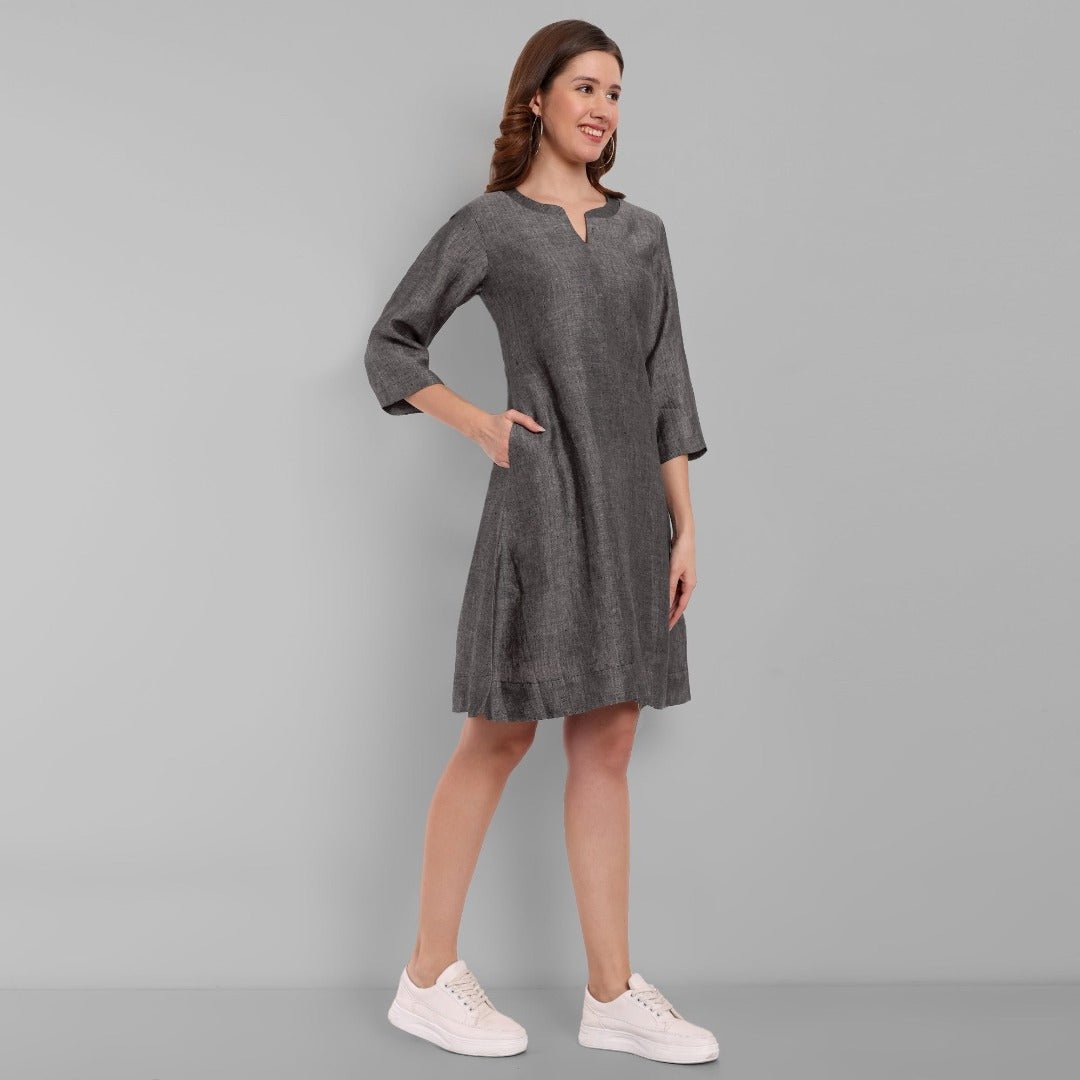 Gray Linen A line Dress Online