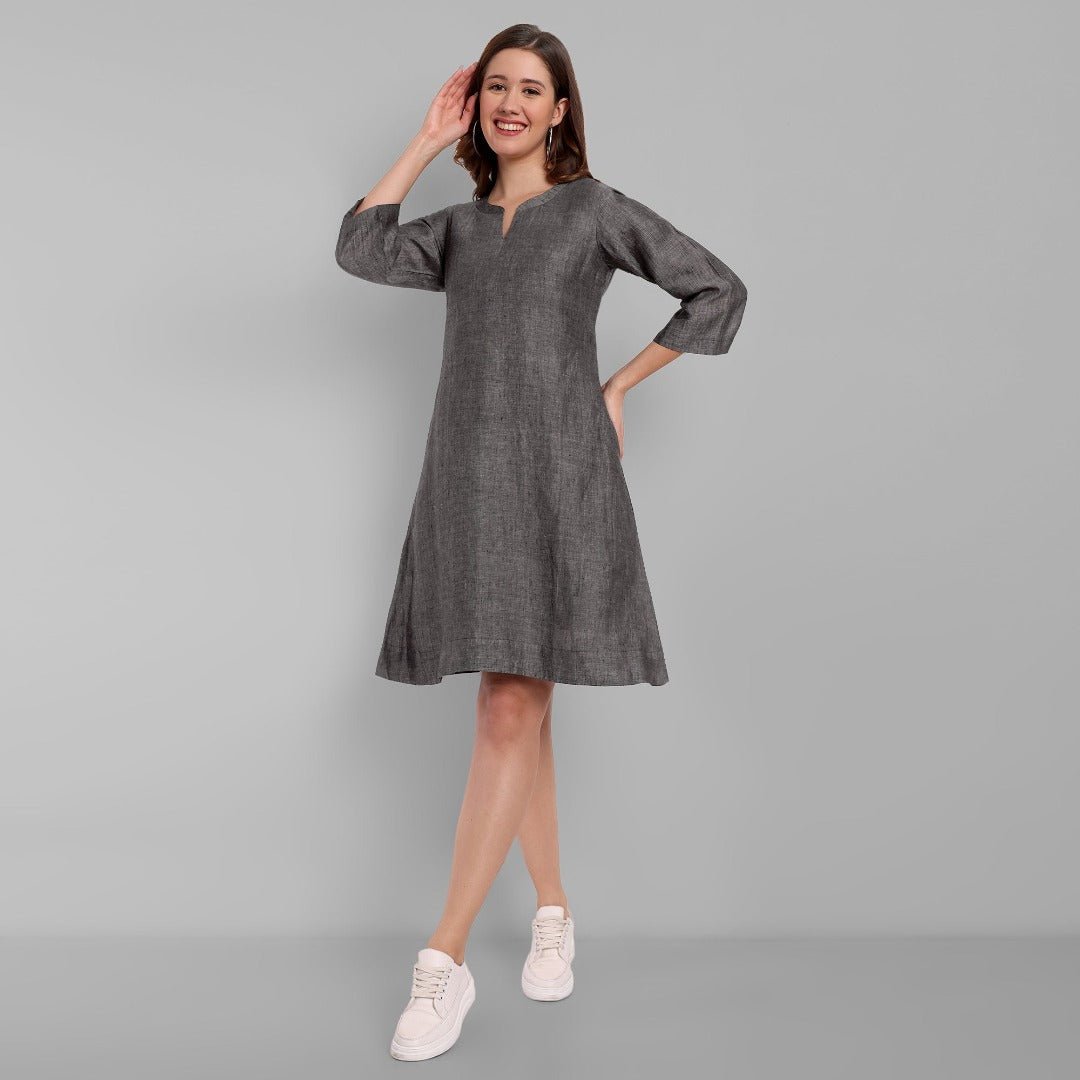 Gray Linen Dress A-Line