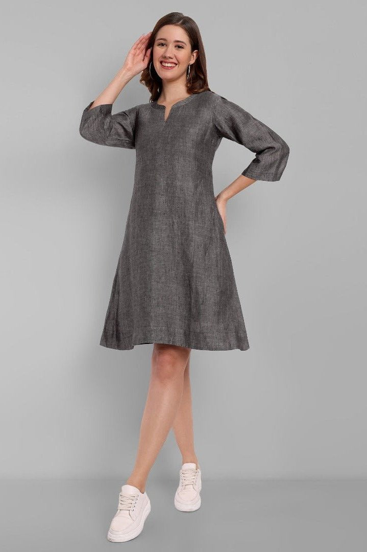 Gray Linen Dress A-Line