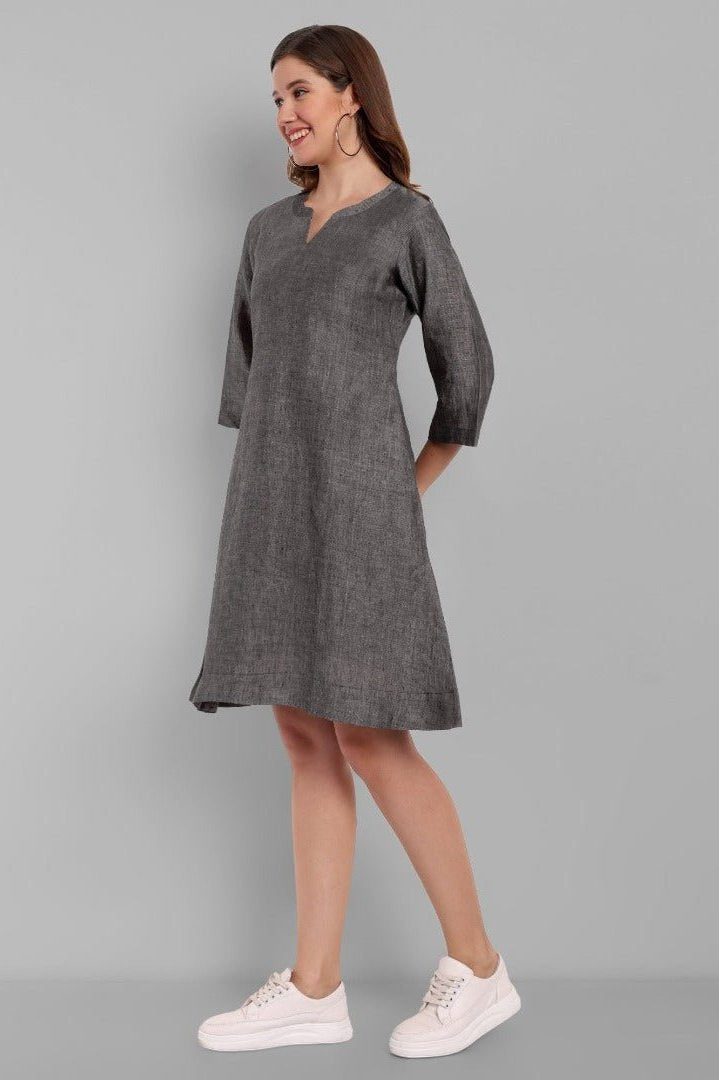 Gray Linen A line Dress