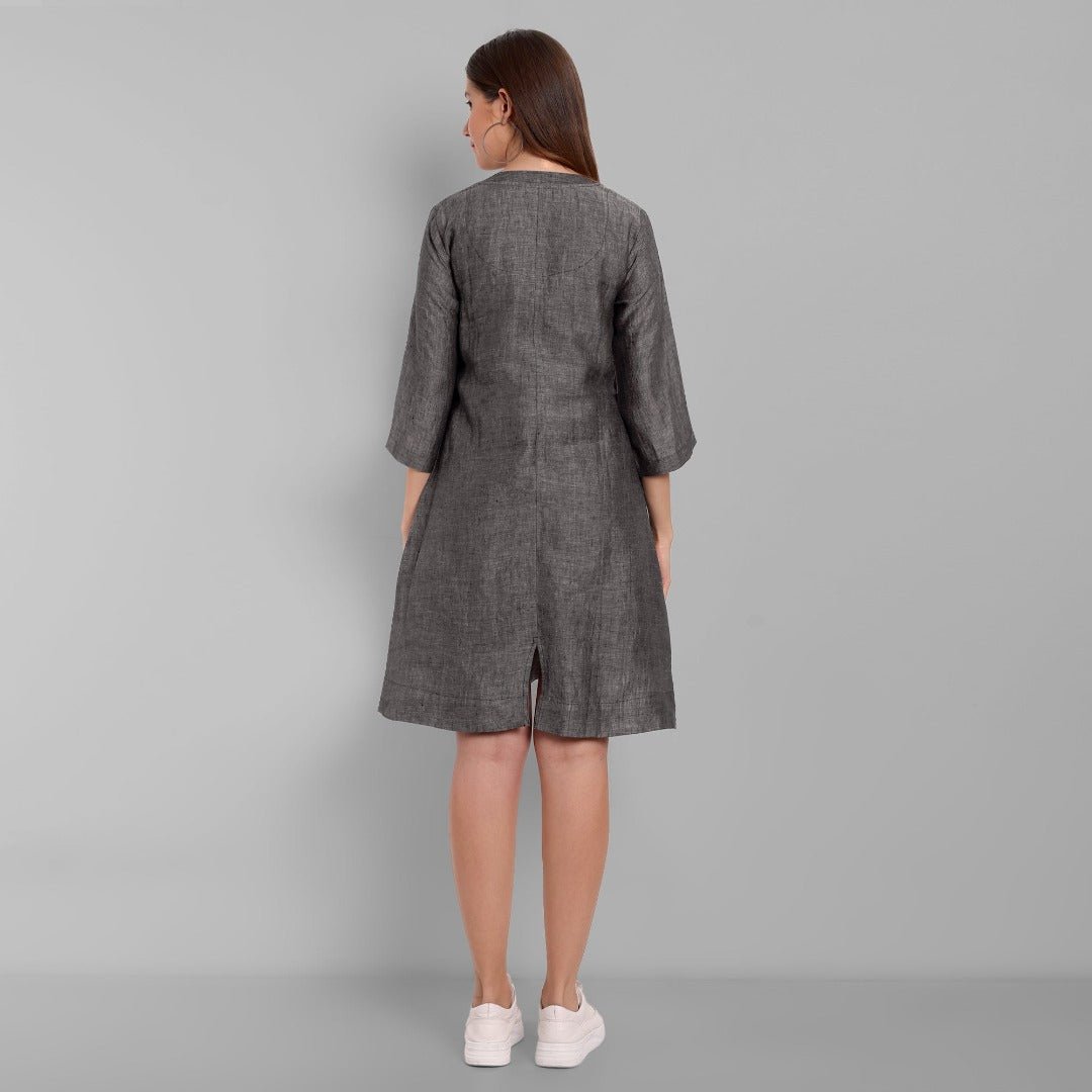 Buy Gray Linen A line Dress Online