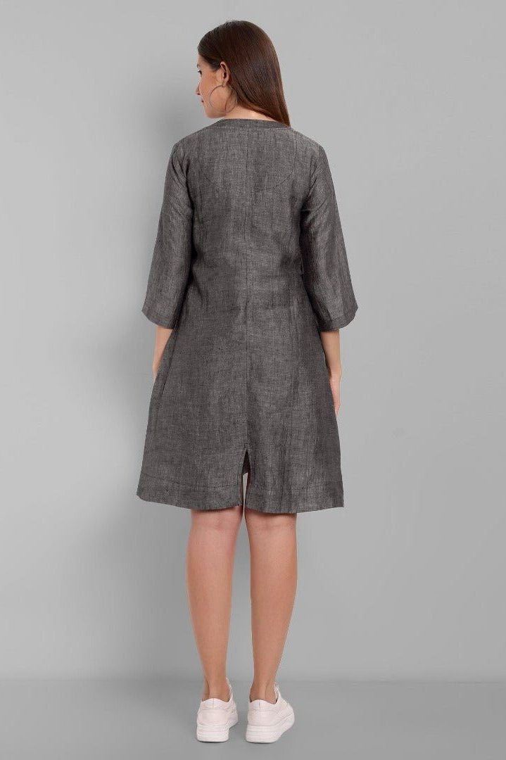 Buy Gray Linen A line Dress Online