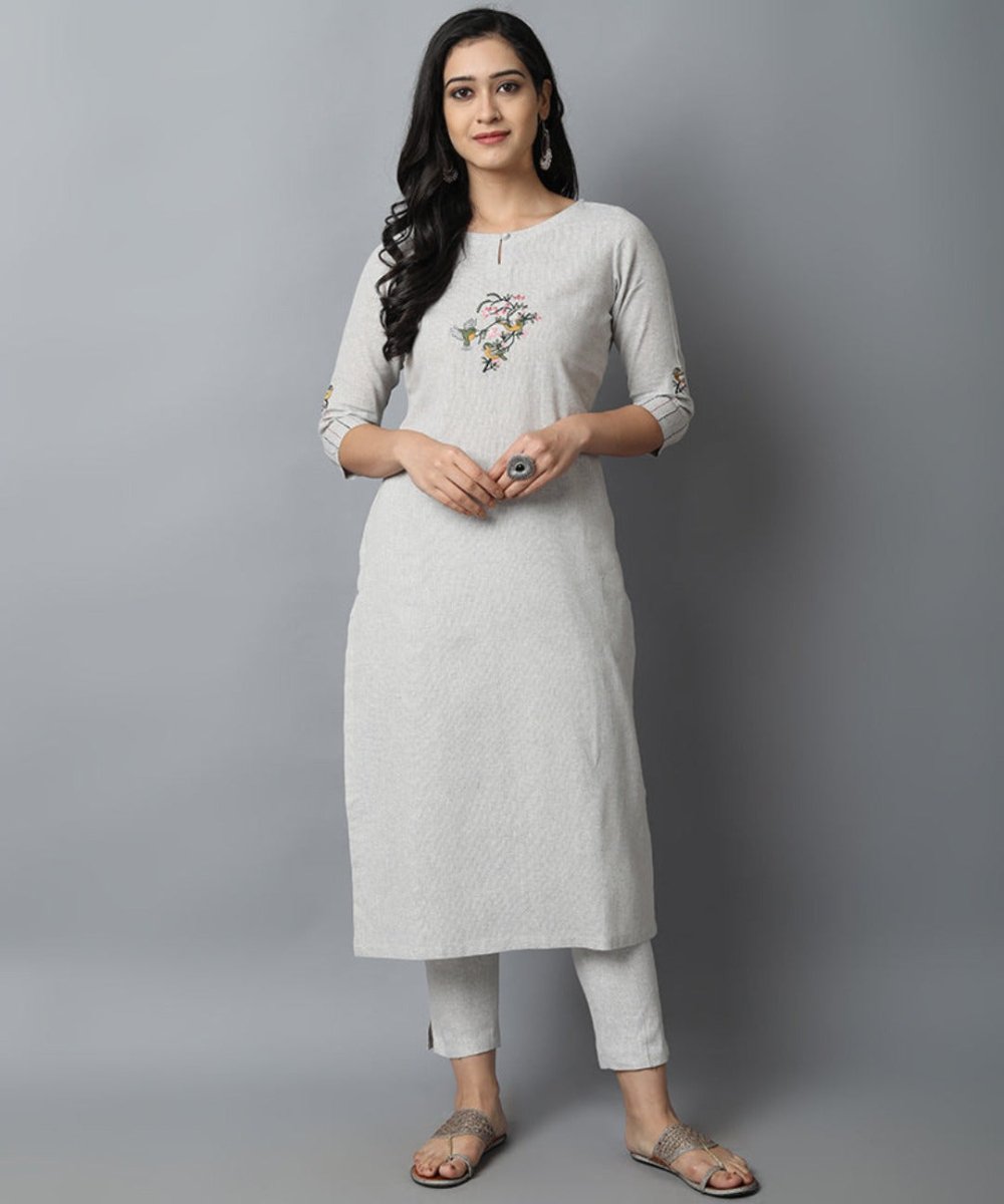 Gray Love-birds Kurta Pants Set