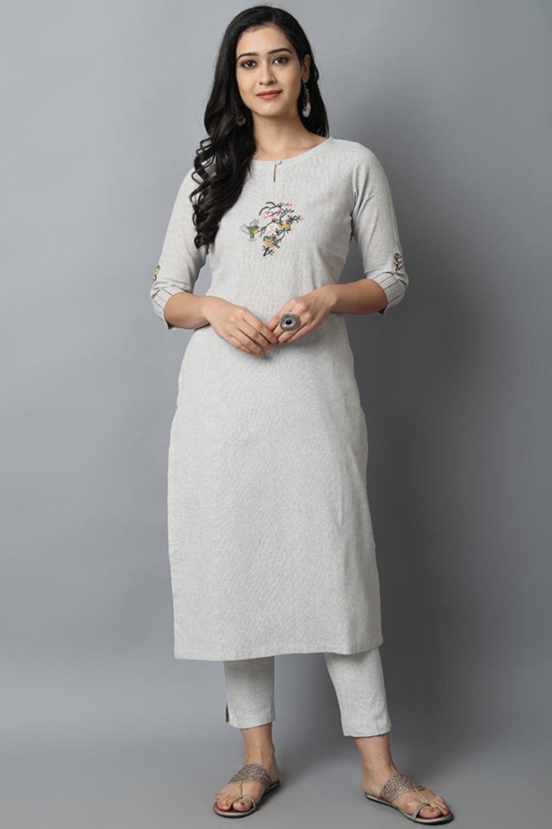 Gray Love-birds Kurta Pants Set