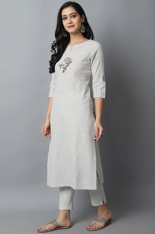 Grey Polka Lovebirds Kurta Set