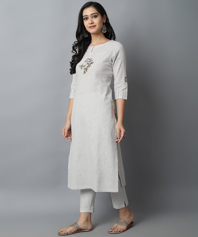 Grey Polka Lovebirds Kurta Set