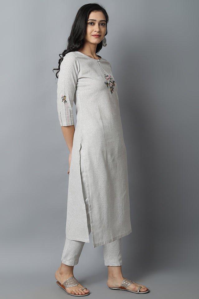 Grey Bird Printed Kurta Set