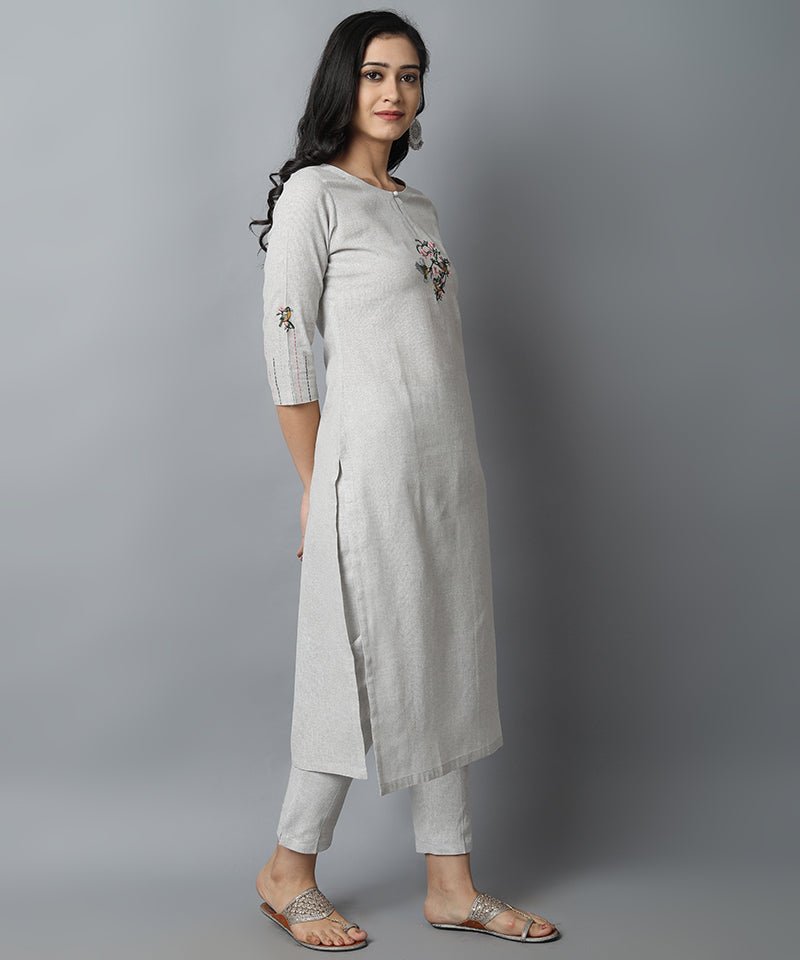 Grey Bird Printed Kurta Set