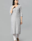 Light Gray Gray V Neck Candy Cane Kurta