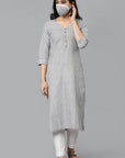 Dark Gray Gray V Neck Candy Cane Kurta