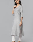 Light Gray Gray V Neck Candy Cane Kurta