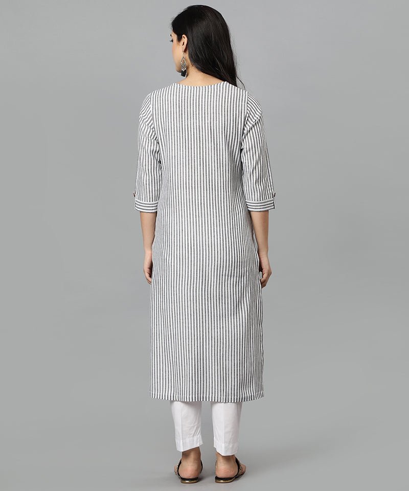 Gray Gray V Neck Candy Cane Kurta