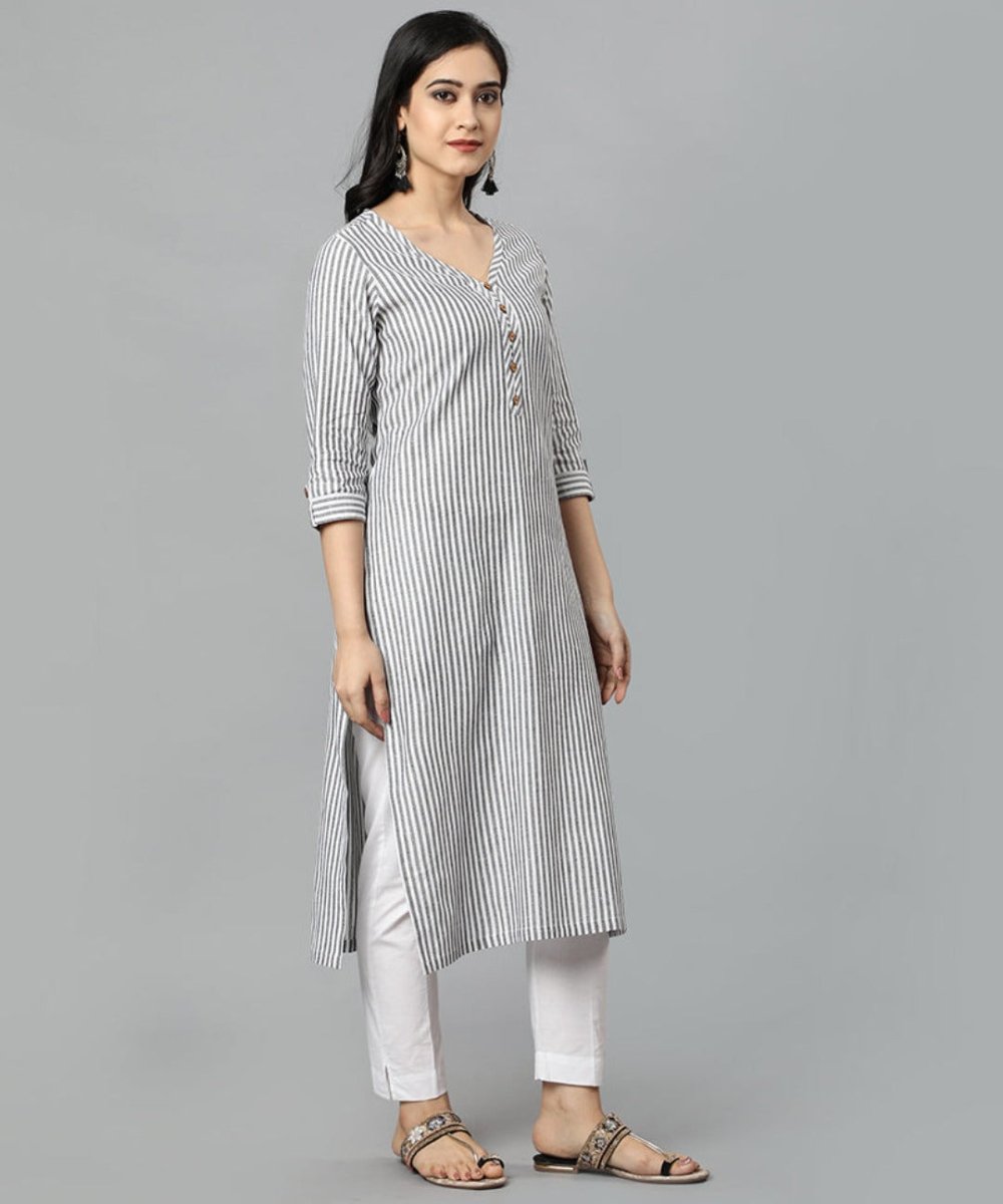 Gray Gray V Neck Candy Cane Kurta