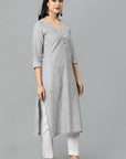 Gray Gray V Neck Candy Cane Kurta