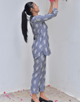 Gray White Weaved Ikkat Co-Ord Set