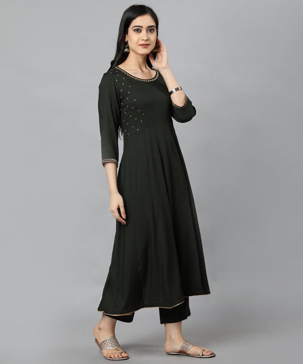 Gray Green Anarika Rayon Kurta Dress