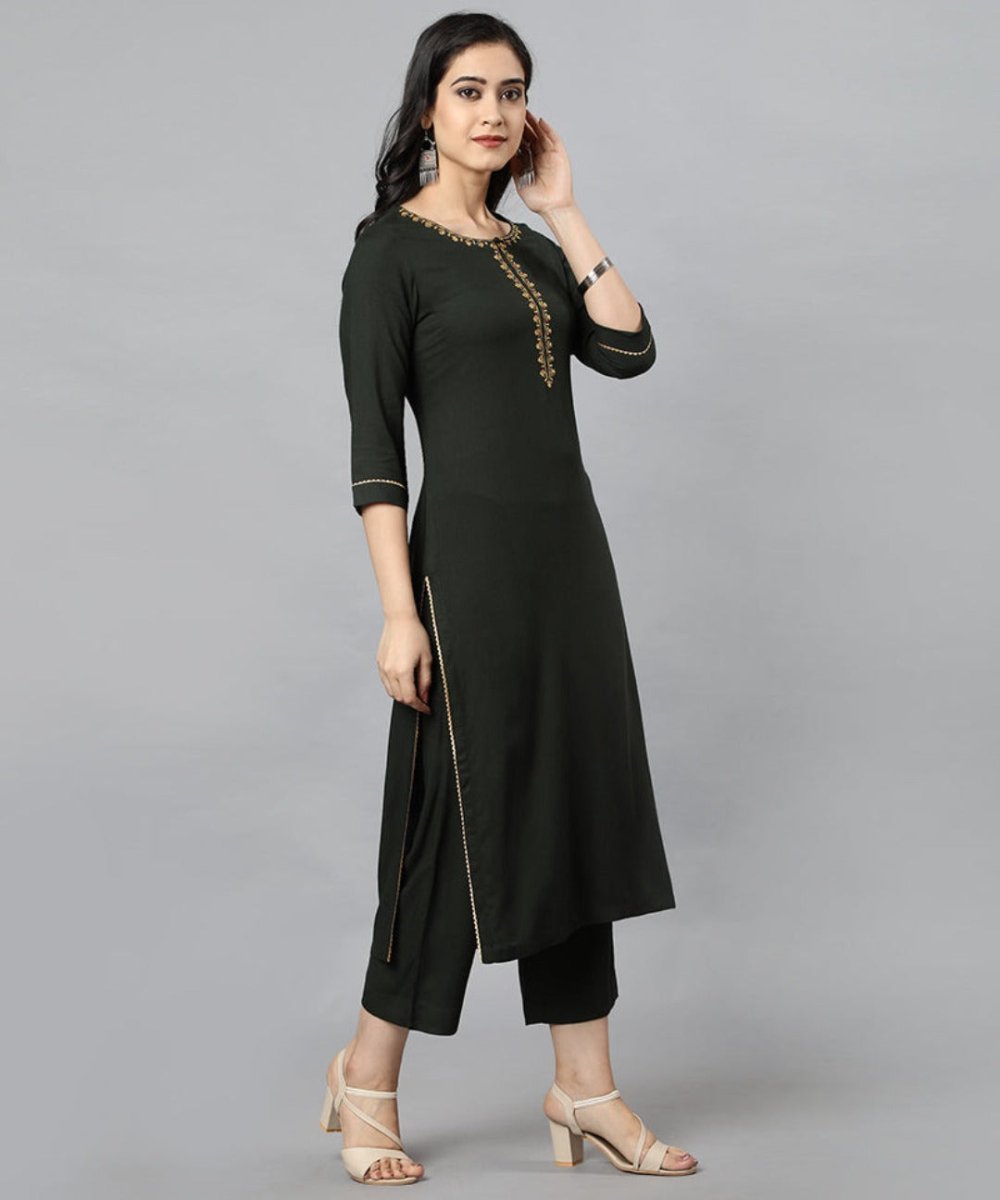 Black Green Jehlum Kurta Pants Set