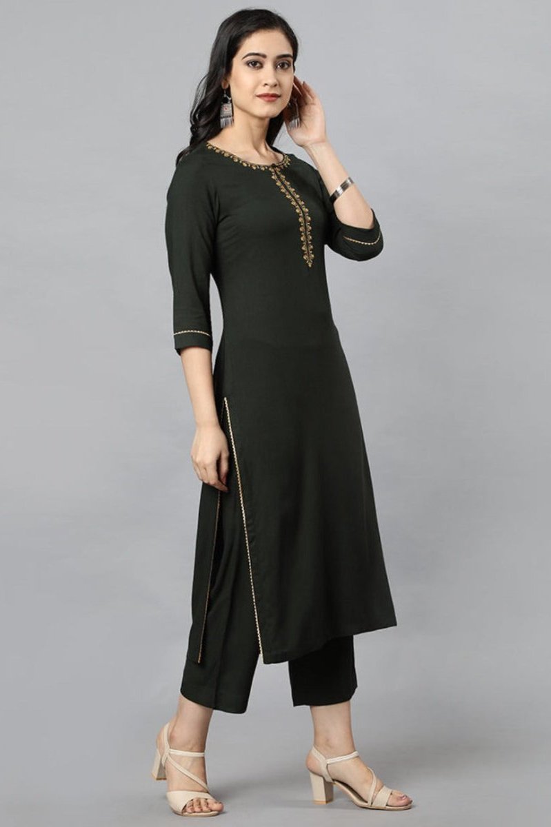 Black Green Jehlum Kurta Pants Set