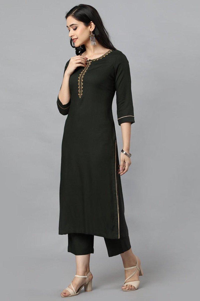 Black Green Jehlum Kurta Pants Set