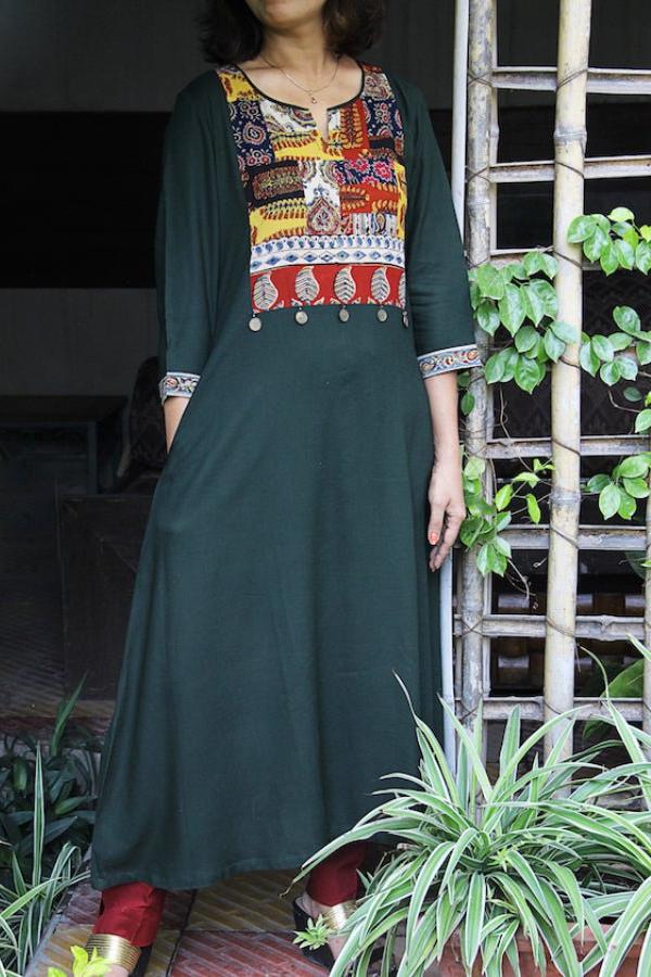 Dark Slate Gray Green Laila Patchwork Kurta