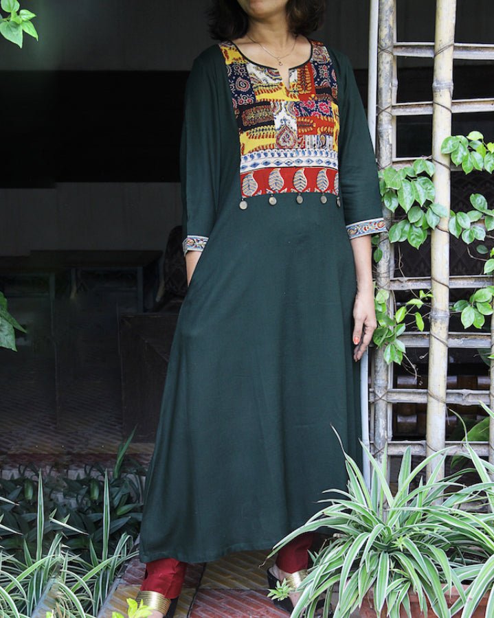 Dark Slate Gray Green Laila Patchwork Kurta